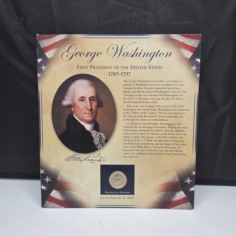 George Washington Presidential $1 Coin 2007 Display Card Father of His Country